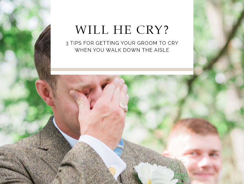 groom crying while bride walks down the aisle